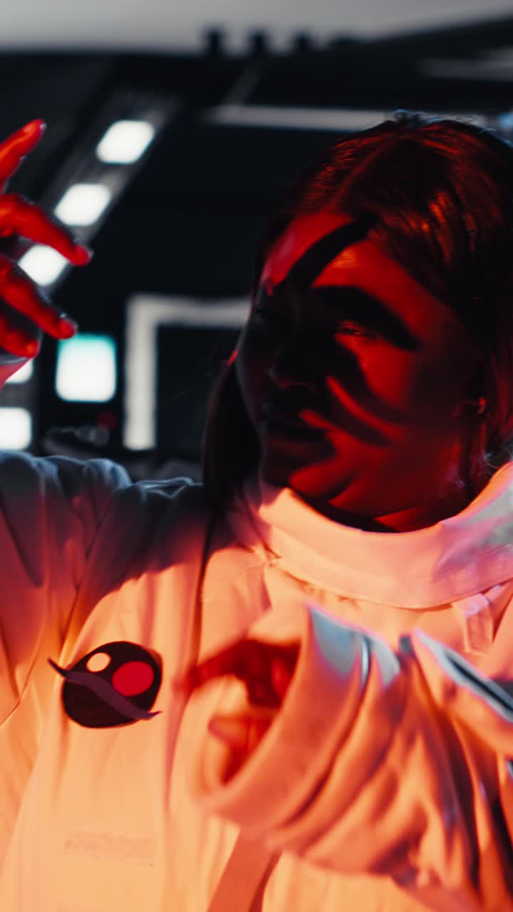 Vertical video Astronaut conducting safety checks before stepping out for scheduled operations