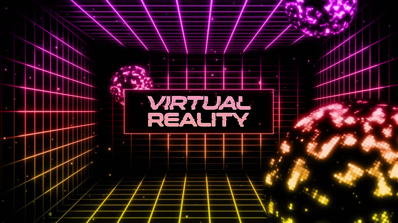ข้อความ Virtual Reality ในโลกไซเบอร์สเปซตารางนีออนย้อนยุค