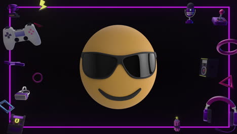 animación de iconos de juegos y emoji sobre fondo negro