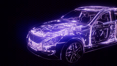 animación holográfica de un modelo de coche 3d con motor
