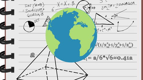 animación del globo sobre ecuaciones matemáticas en el cuaderno escolar