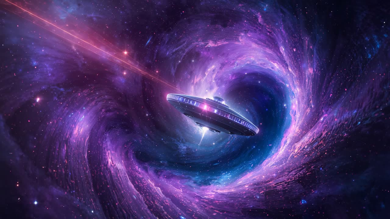 UFO traveling through a vibrant galaxy