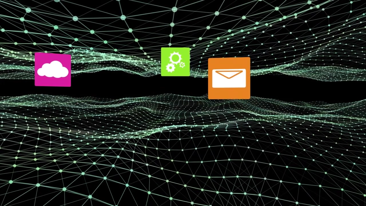 Animation of digital space with tech icons and lines