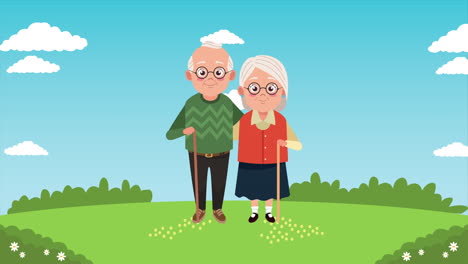 feliz tarjeta de día de los abuelos con la pareja de viejos amantes en el campamento