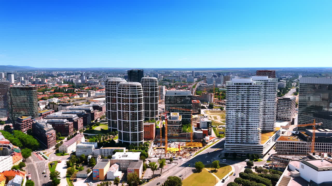 Bratislava skyline view. Bright sunny day in Bratislava showcasing modern buildings and urban landscape with clear skies in the background