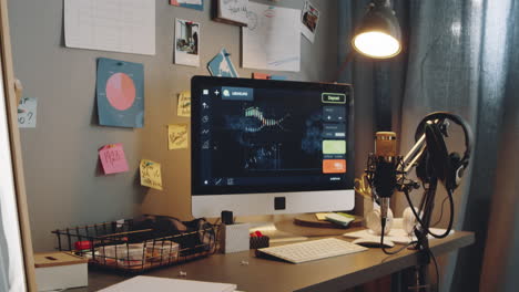 modern home workplace with computer and recording set