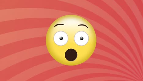 digital animation of surprised face emoji against moving radial rays on pink background