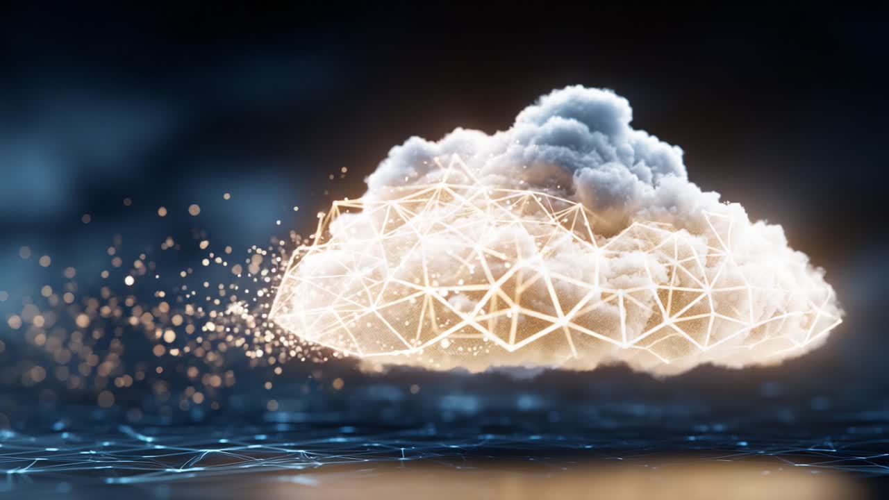 Dynamic Cloud with Glowing Particles: A Captivating Visual of Cloud Technology and Abstract Connection