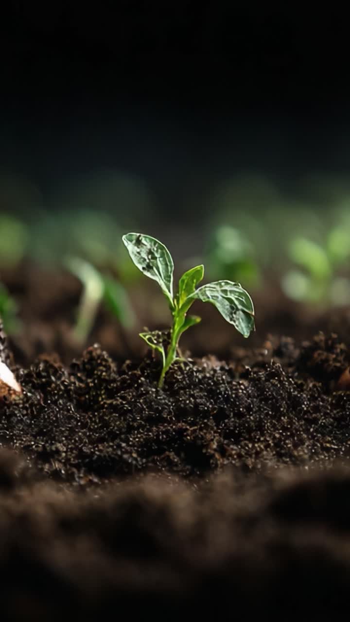 A Newly Sprouted Plant Emerges from Dark, Rich Soil, Symbolizing Growth and Renewal in Nature's Cycle of Life and Growth