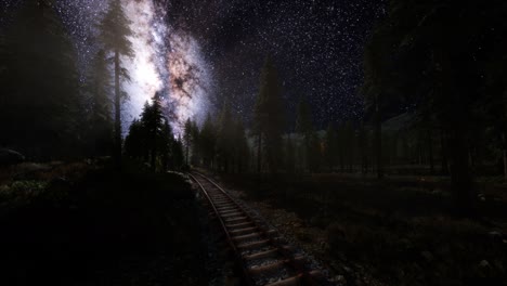 the milky way above the railway and forest