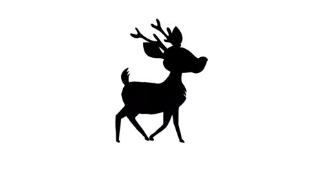 animation of black silhouette of reindeer walking on white background