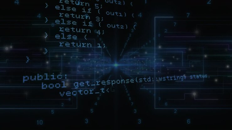Glowing central node initiating declarations, API methods and geometry transitioning then dimming