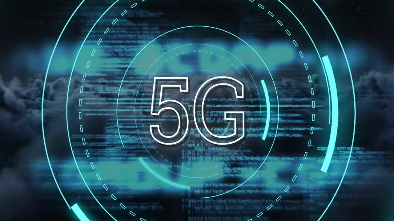 5g scritto nel mezzo di un cerchio futuristico e codici di programma 4k
