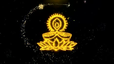 Happy Diwali Element 2 Sky Firework  Written Gold Particles Exploding Fireworks Display
