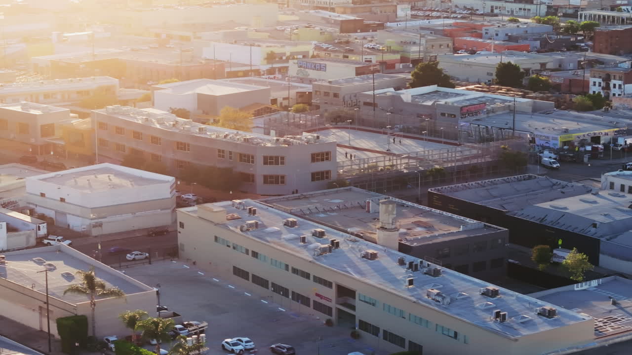 Aerial View of Urban Cityscape at Golden Hour