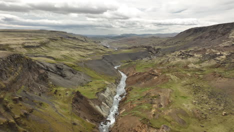 water stream in the highlands iceland canyons aerial shot