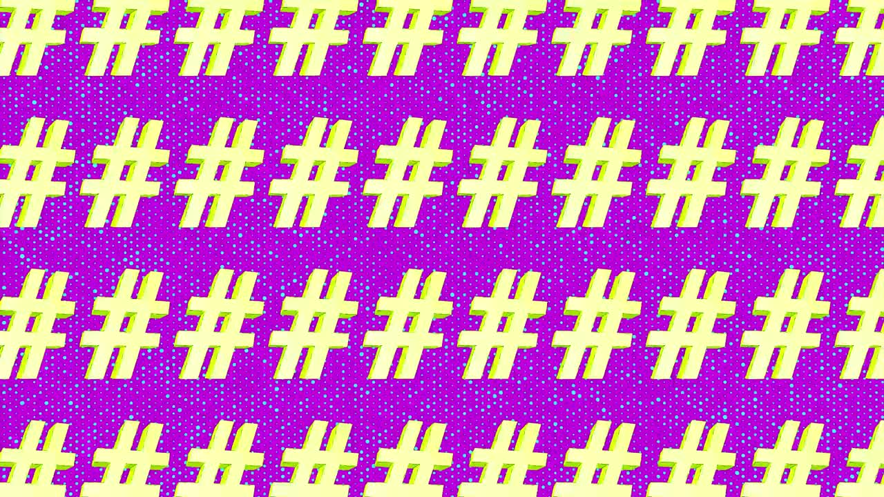 Abstract Neon Green Hashtag Pattern on Purple Background