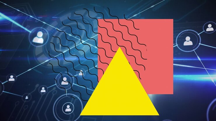 Animation of connections over shapes and navy background
