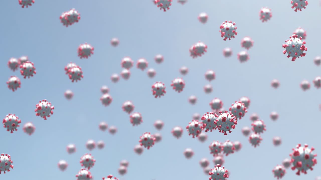 축구 선수가 점프하고 헤더를 하는 코로나19 세포의 애니메이션