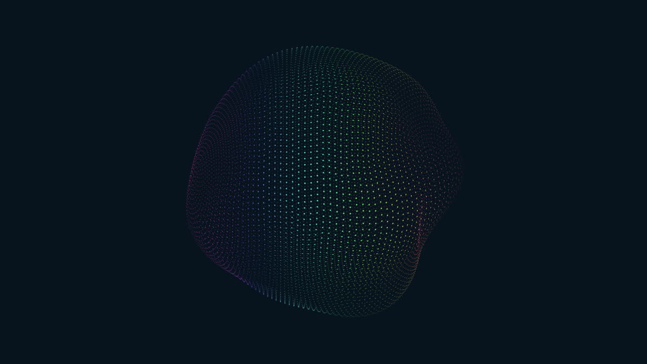 A colorful 3D sphere with intricate, interconnected lines on a black surface, featuring rainbow hues. The pattern suggests an abstract design open to diverse interpretations