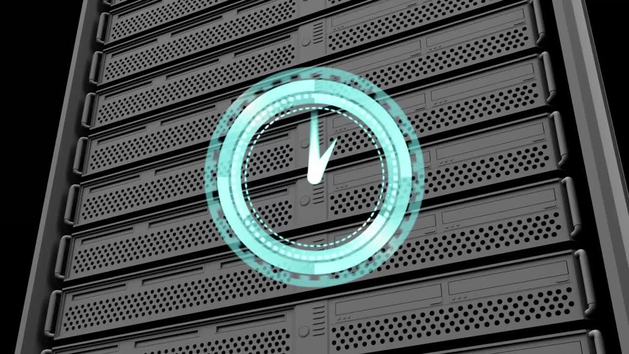 Animation of clock moving over server room