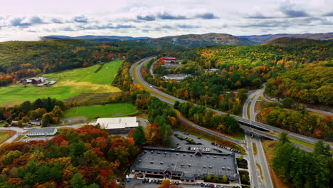 multi-colored scenery of nature in the north of new york state. aerial perspective on the stunning countryside in autumn.