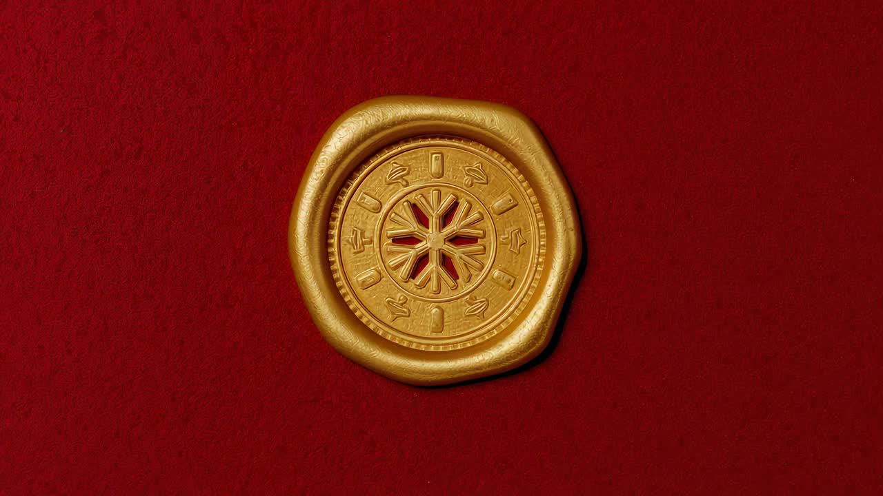 Showing gold medallion catching light shifts from studio lamps on red sheet, for close-up display