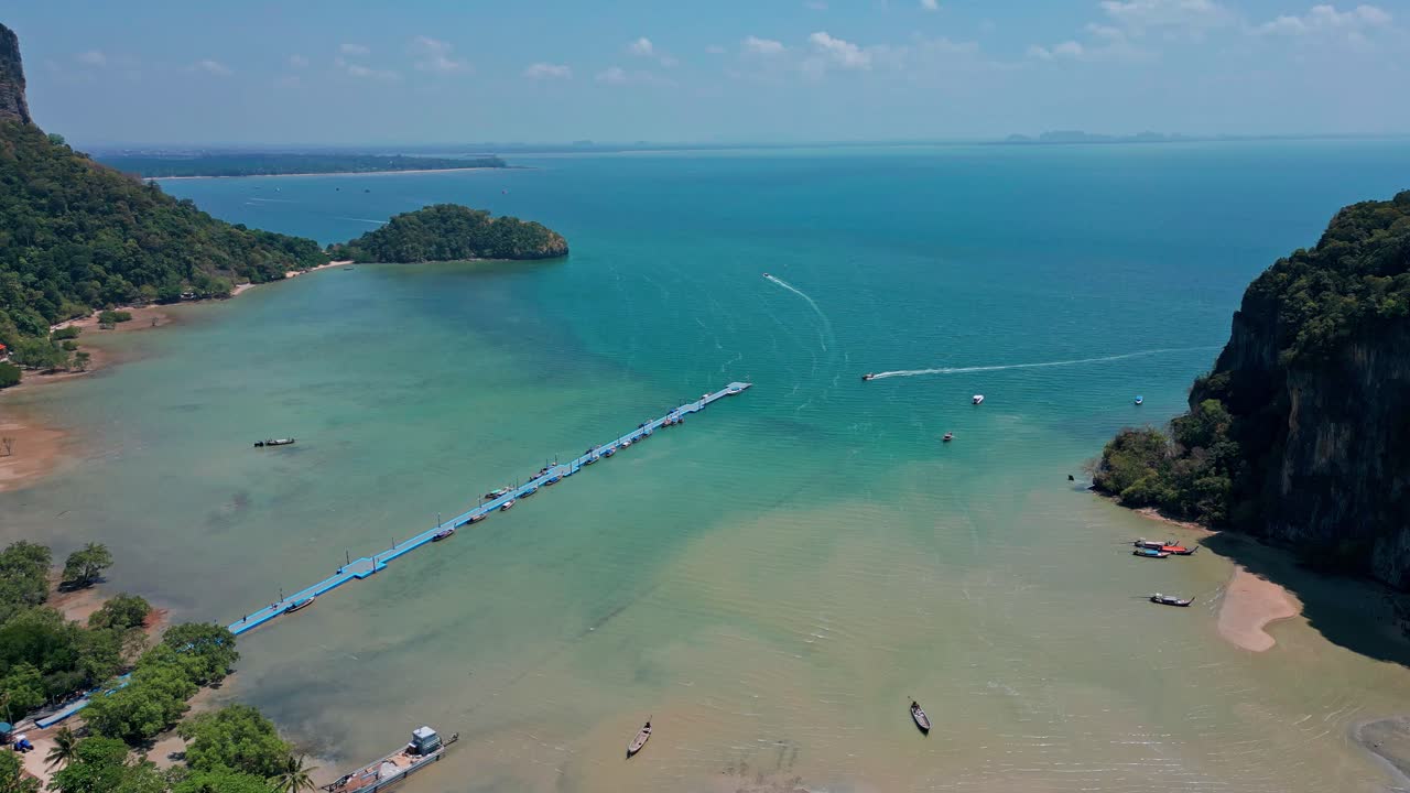 The Floating Pier On Railay Bay Beach In Krabi, Thailand - Aerial Drone Shot