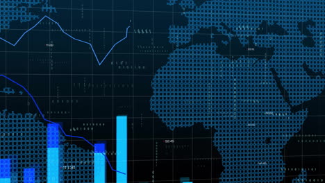 datos financieros y animación de gráficos sobre el mapa digital de europa y áfrica