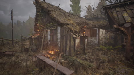 old abandoned rural wooden house in russian village in summer