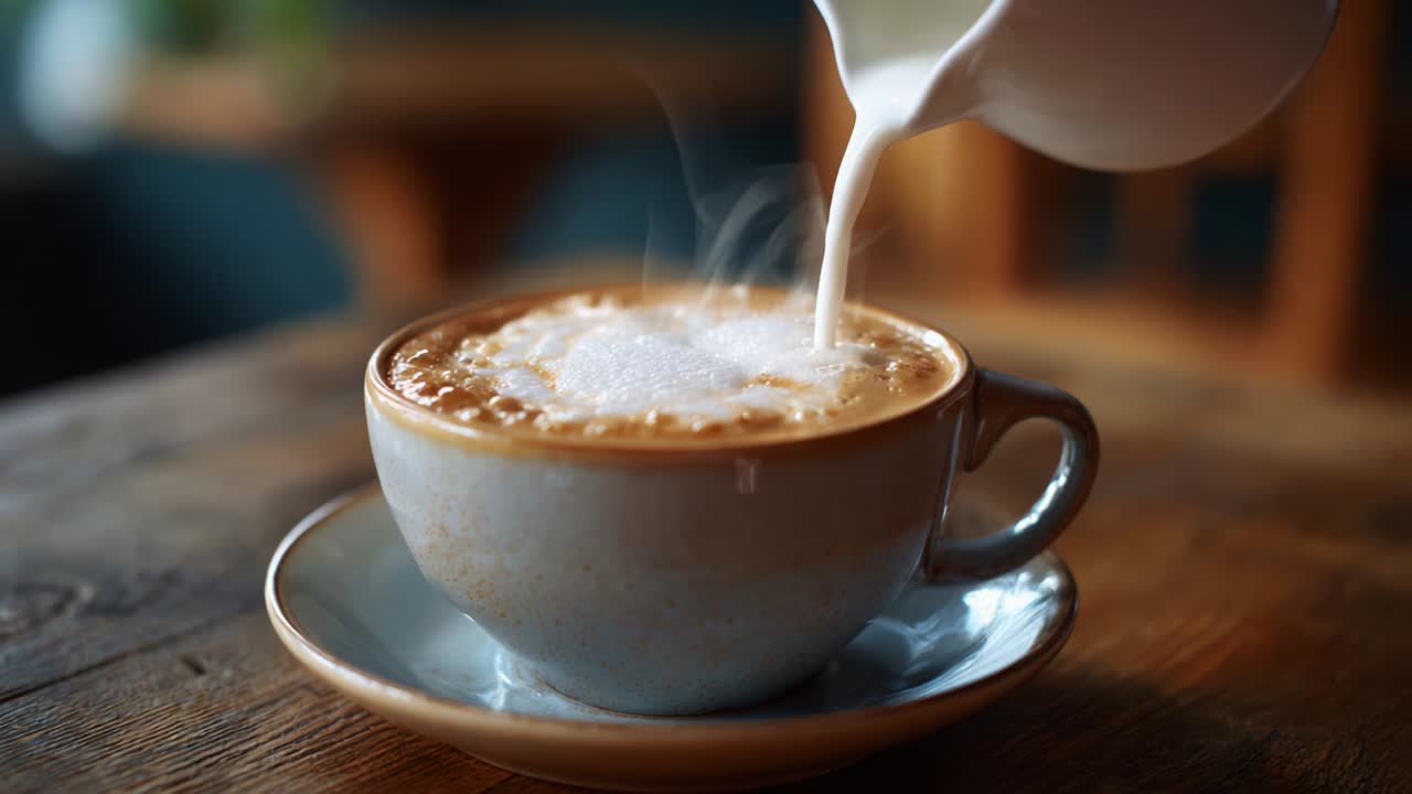Cappuccino with Milk Being Poured