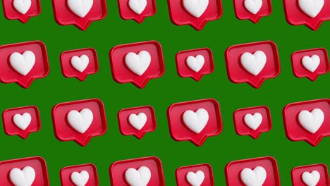 red and white heart icons on green background