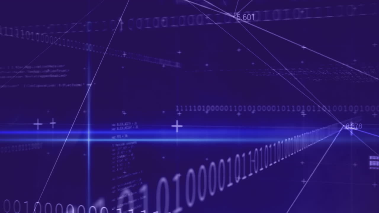 Animation of data processing over blue background