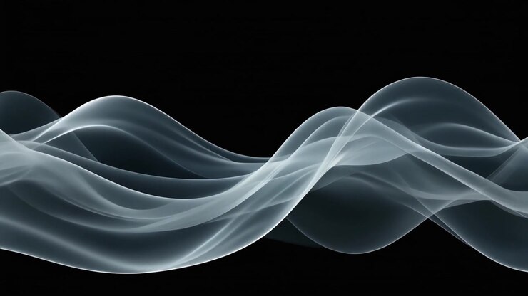 Onde astratte di fumo bianco che scorrono su sfondo nero