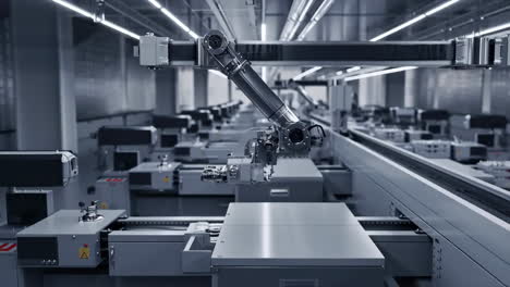 automated manufacturing facility with robotic arms