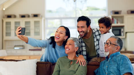 Selfie,-smile-and-happy-big-family-on-a-sofa-bond