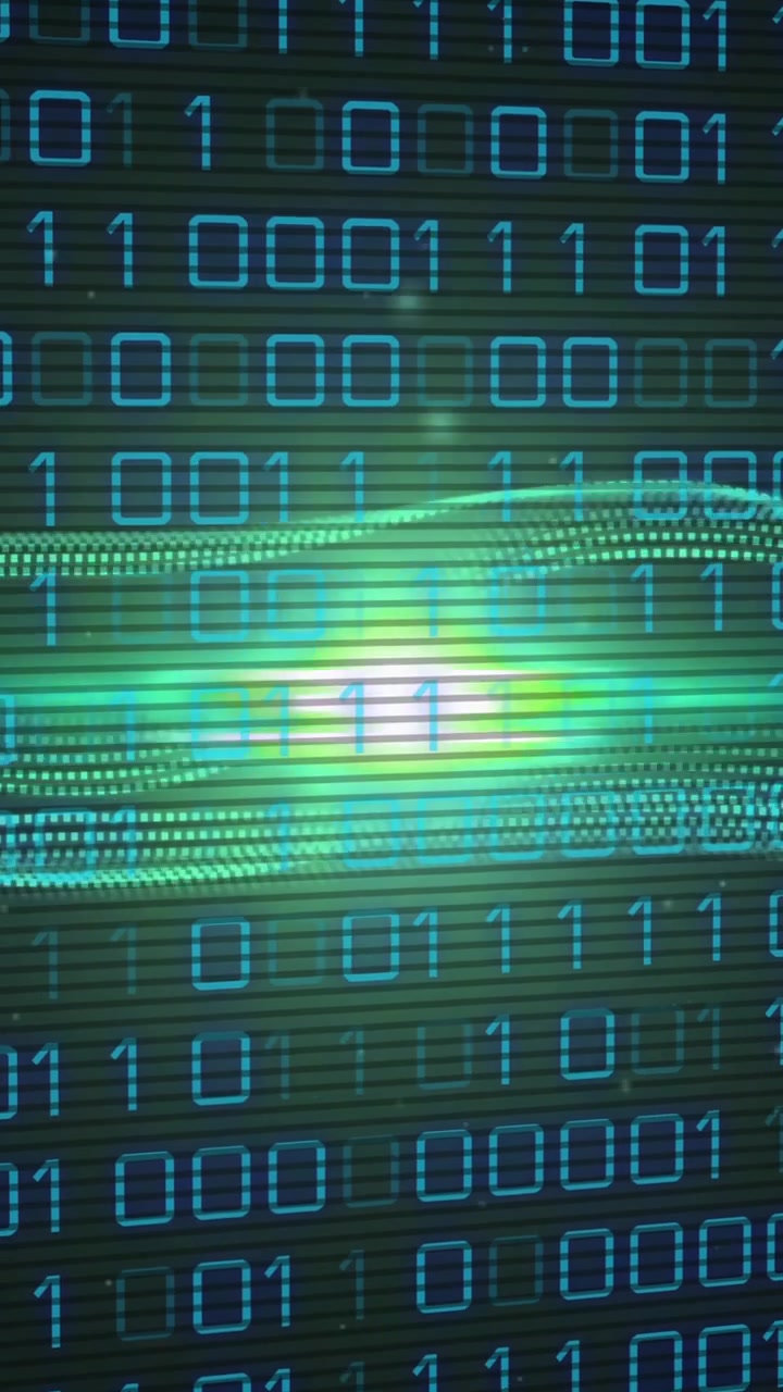 Binary code and green wave animation, data processing concept