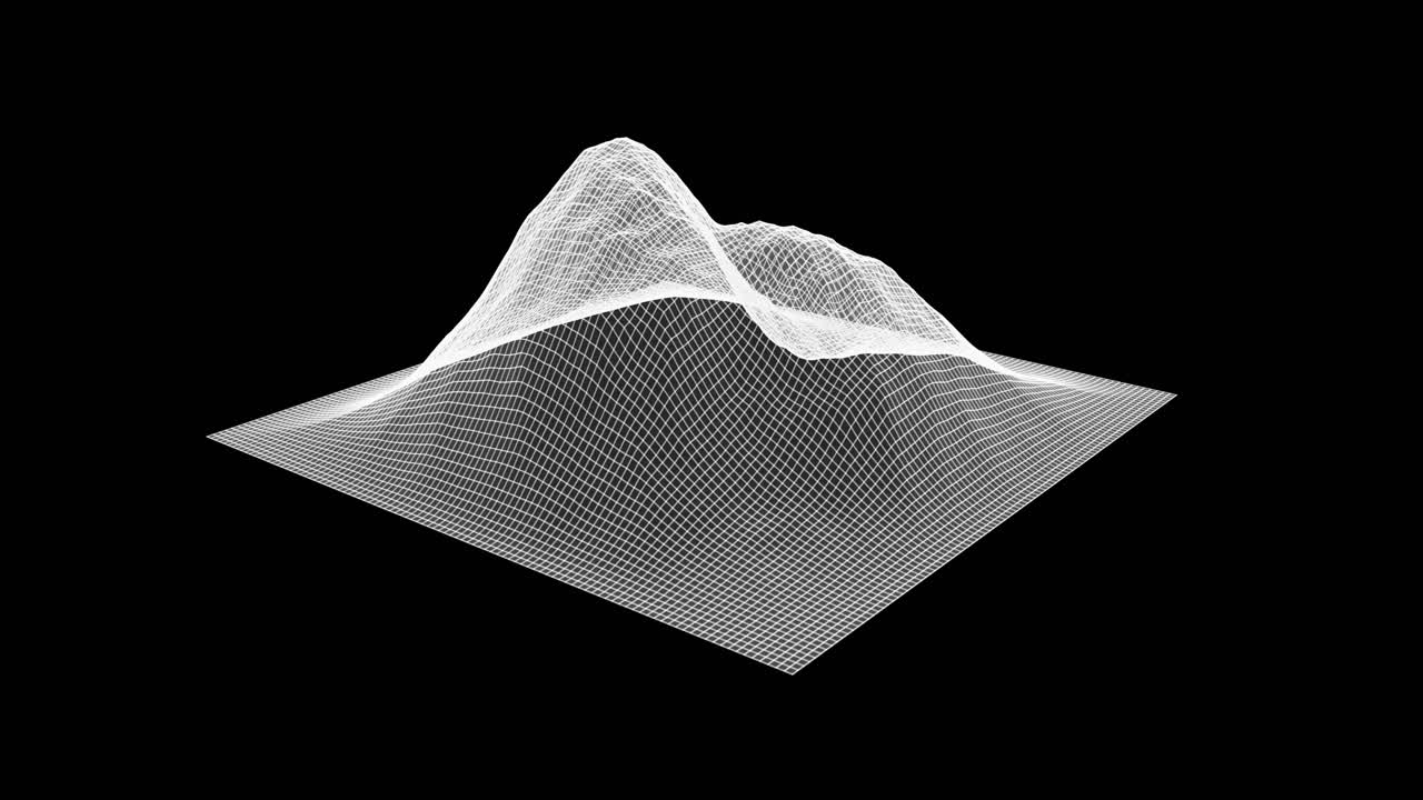 Mountain 3D Wireframe Rotating With Alpha Landscape Background Loop Lines Particles Hologram AR VR Hi tech Futuristic Digital Modern Technology UI HUD Element Augmented Virtual Reality Geometry Mesh