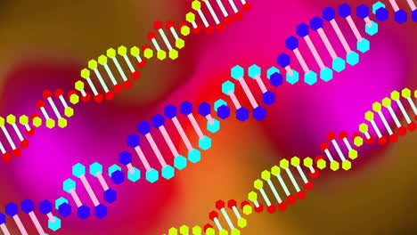 Animation of dna strands over colourful background