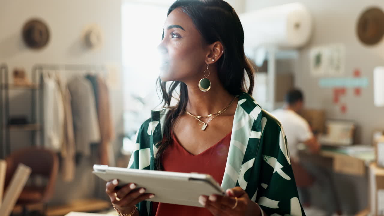 Online shop, thinking and tablet