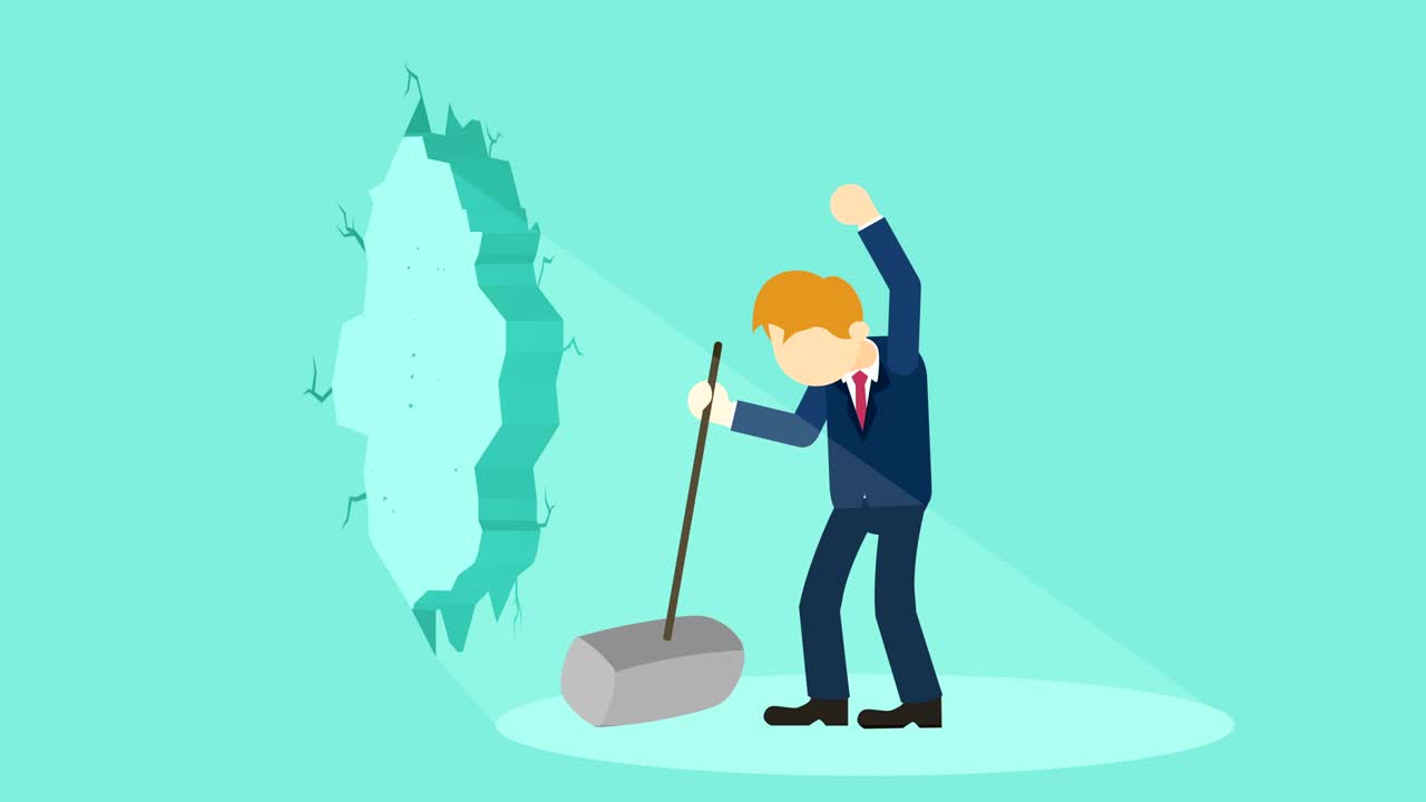 벽을 깨는 사업가: 자유와 도전 개념: 평평한 스타일의 루프 일러스트레이션