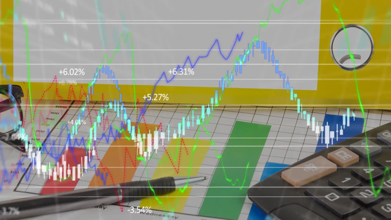 animación del procesamiento de datos financieros sobre las estadísticas en el escritorio
