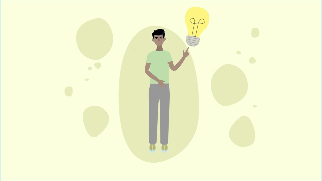 Animated illustration of a man has an idea and a light bulb appears