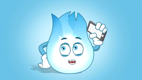 dibujos animados llama de gas teléfono con animación de cara alfa mate