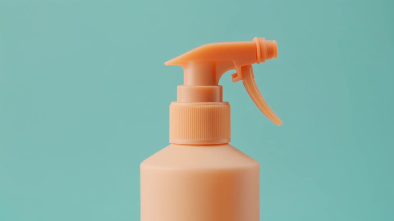 Ugello di un flacone spray color pesca che ruota in posizione aperta