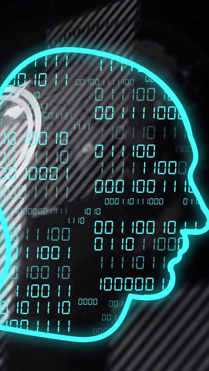 Animation of data processing and digital human over globe on black background