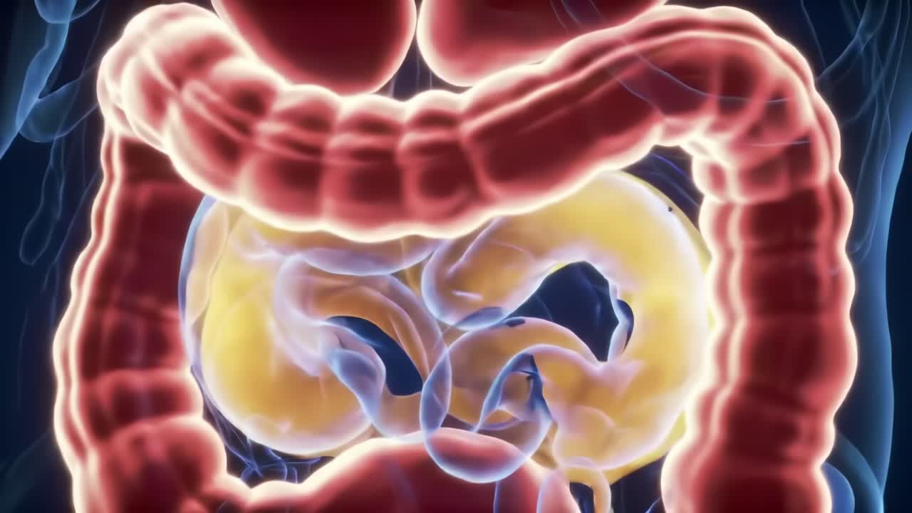 Anatomical Visualization of the Human Digestive System Showcase, Highlighting the Intestines and Their Function in Nutrient Absorption and Digestion