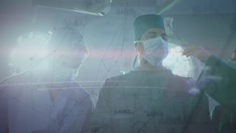 animación de la red de conexiones sobre la doctora caucásica