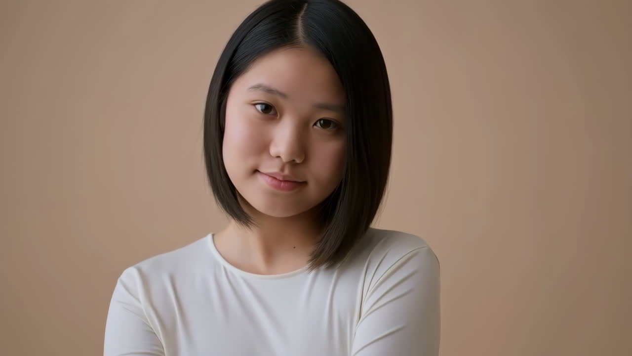 Portrait of a Young Asian Woman with Different Expressions