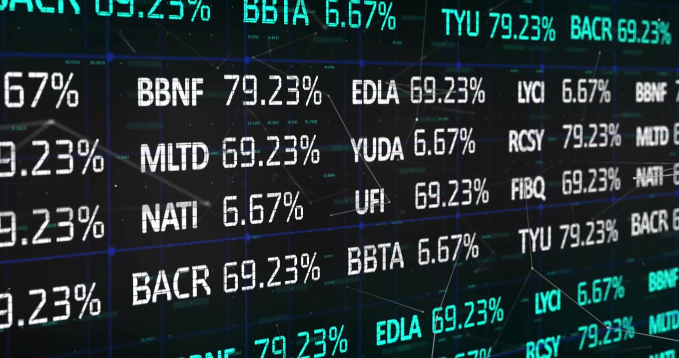 The global economy stock market concept is a digital composition of white and blue stock market data